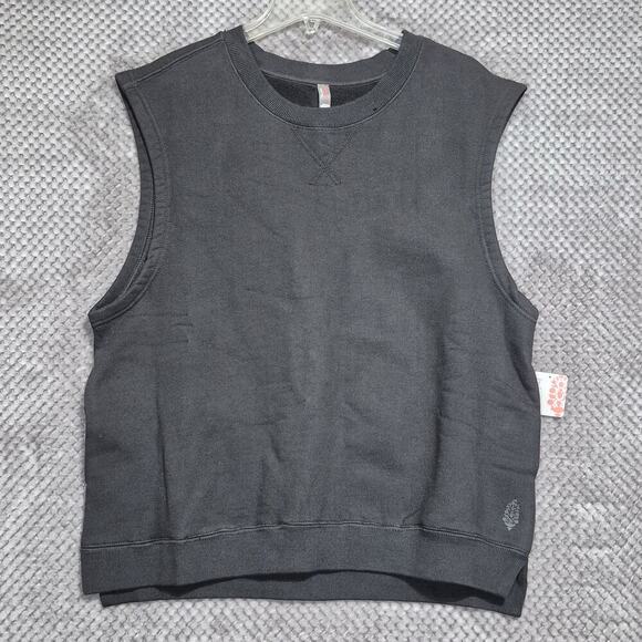 Free People Movement Sweatshirt Tank Pockets Oversized Small Black Logo NEW - Picture 1 of 13